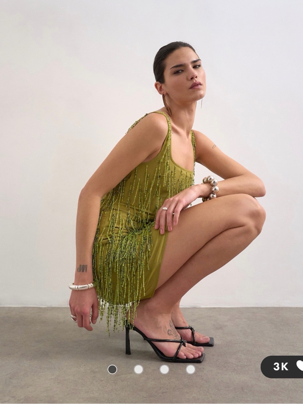 Green Beaded Fringe Mini Dress